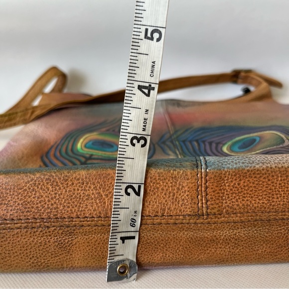Anuschka V Top Hand Painted Peacock Leather Hobo Shoulder Bag - Picture 16 of 16